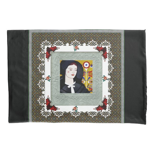 Collage Vintag Retro mit Spitzen und Blume Kissenbezug (Vorderseite-Links)