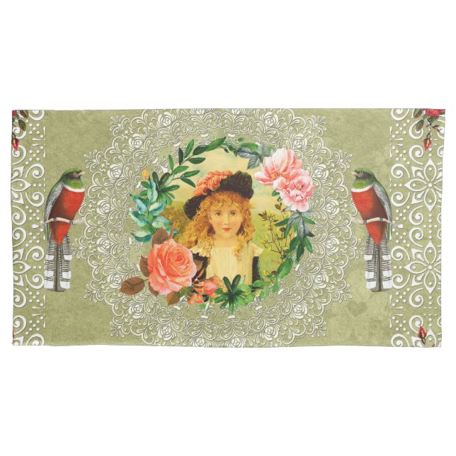 Collage Vintag Retro mit Spitzen und Blume Kissenbezug (Vorderseite-Links)