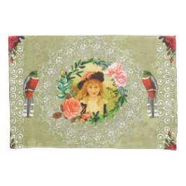 Collage Vintag Retro mit Spitzen und Blume Kissenbezug