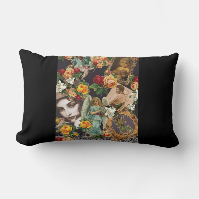 Collage Vintag Retro mit Spitzen und Blume Lendenkissen (Vorderseite)