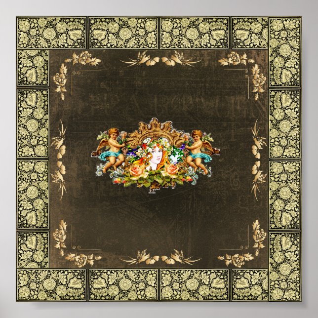 Collage Vintag Retro mit Spitzen und Blume Poster (Vorne)