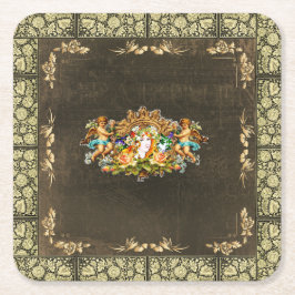 Collage Vintag Retro mit Spitzen und Blume Rechteckiger Pappuntersetzer