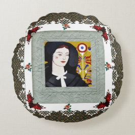 Collage Vintag Retro mit Spitzen und Blume Rundes Kissen