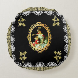 Collage Vintag Retro mit Spitzen und Blume Rundes Kissen