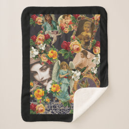 Collage Vintag Retro mit Spitzen und Blume Sherpadecke