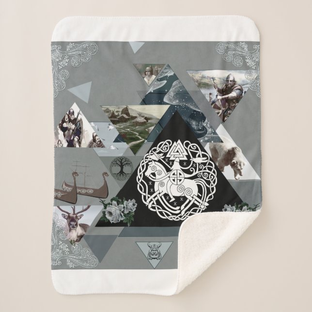 Collage Vintag Retro mit Spitzen und Blume Sherpadecke (Vorderseite)