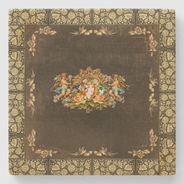 Collage Vintag Retro mit Spitzen und Blume Steinuntersetzer (Vorderseite)