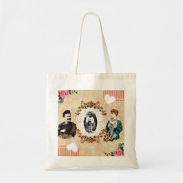 Collage Vintag Retro mit Spitzen und Blume Tragetasche