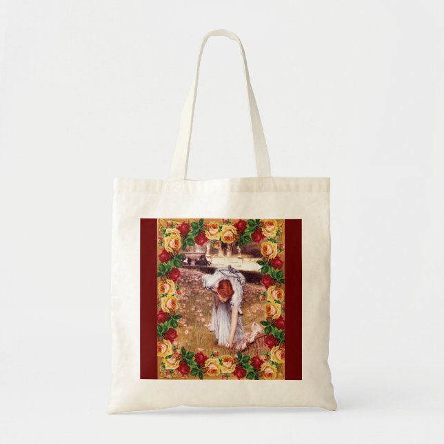 Collage Vintag Retro mit Spitzen und Blume Tragetasche (Vorne)