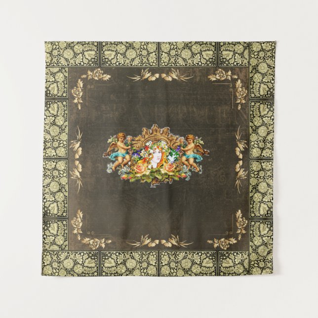 Collage Vintag Retro mit Spitzen und Blume Wandteppich (Vorderseite)