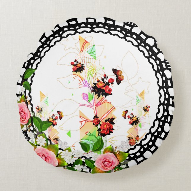 Collage Vintag Rundes Kissen (Vorderseite)