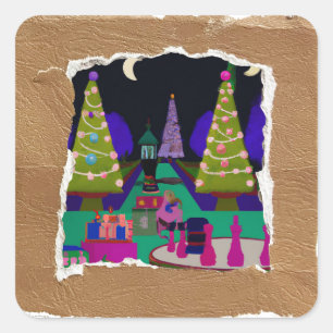 Collage Weihnachtsbaumaufkleber Spaß Quadratischer Aufkleber