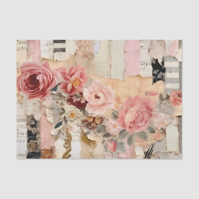 Collage with Painted Flowers and Torn Paper Seidenpapier (Vorderseite)