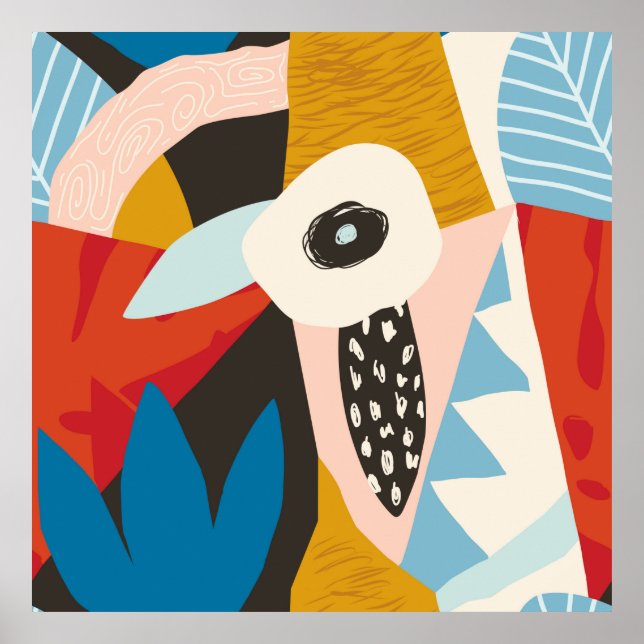 Collage zeitgenössische blumenhawaiianische Muster Poster (Vorne)