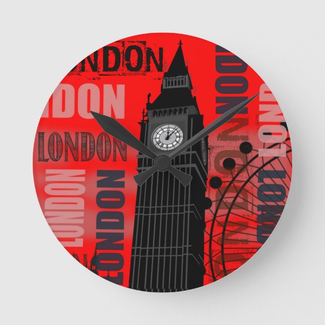 Collagen-roter Hintergrund Big Bens London modern Runde Wanduhr (Vorderseite)