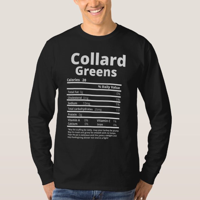 Collard Grüntöne Nutrition Facts Funny Erntedank T-Shirt (Vorderseite)
