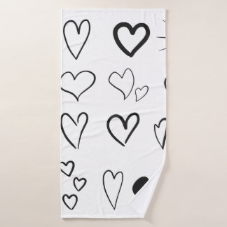 Collection of hand drawn hearts isolated on white  badehandtuch