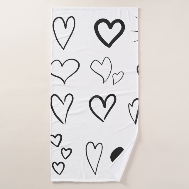 Collection of hand drawn hearts isolated on white  badehandtuch (Badehandtuch)