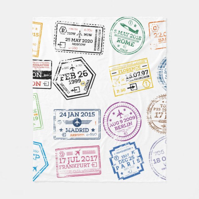 Collection of Passport Stamps Isolated on White. V Fleecedecke (Vorderseite)