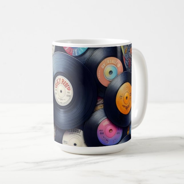 Collection Vinyl Record Pattern 80s Retro Spectrum Kaffeetasse (VorderseiteRechts)