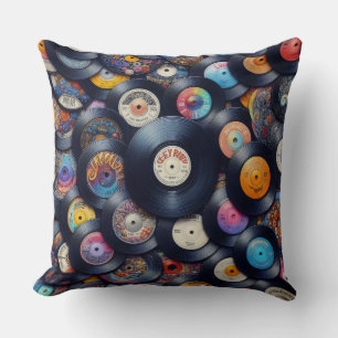 Collection Vinyl Record Pattern 80s Retro Spectrum Kissen