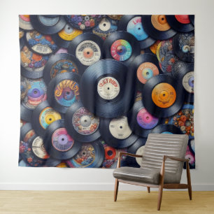 Collection Vinyl Record Pattern 80s Retro Spectrum Wandteppich