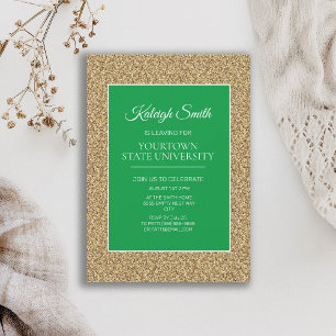 College-Abschlussfeier Elegant Gold Glitter Grün Einladung
