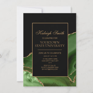 College-Abschlussfeier Elegant Grün Gold Marmor Einladung