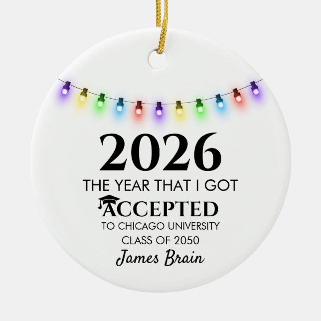 College Acceptance Ornament, College Ornaments,  Keramik Ornament (Vorne)