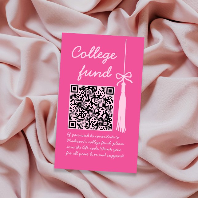 College Fund Pink Geschenk QR Code Abschlussfeier Begleitkarte (College Fund Pink Gift Qr Code Graduation Enclosure Card)