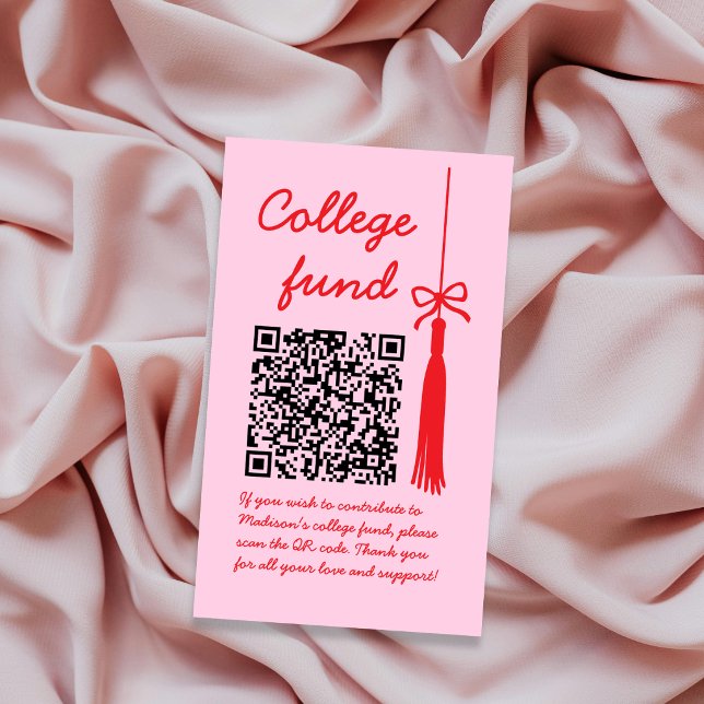 College Fund Pink & Rot Geschenk QR-Code Abschluss Begleitkarte (College Fund Pink & Red Gift Qr Code Graduation Enclosure Card)