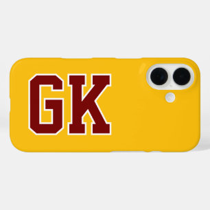 College Gelb Burgund Varsity Monogramm Anfangsbuch iPhone 16 Hülle
