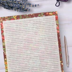 College-liniertes Vintage-Cranberry-Blumen-Schreib Notizblock