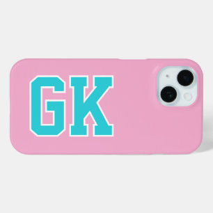 College Pink Türkis Varsity Monogramm Anfangsbuchs Case-Mate iPhone Hülle