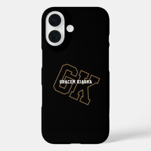 College-Schwarz-Gold-Varsity-Monogramm-Initialen iPhone 16 Hülle