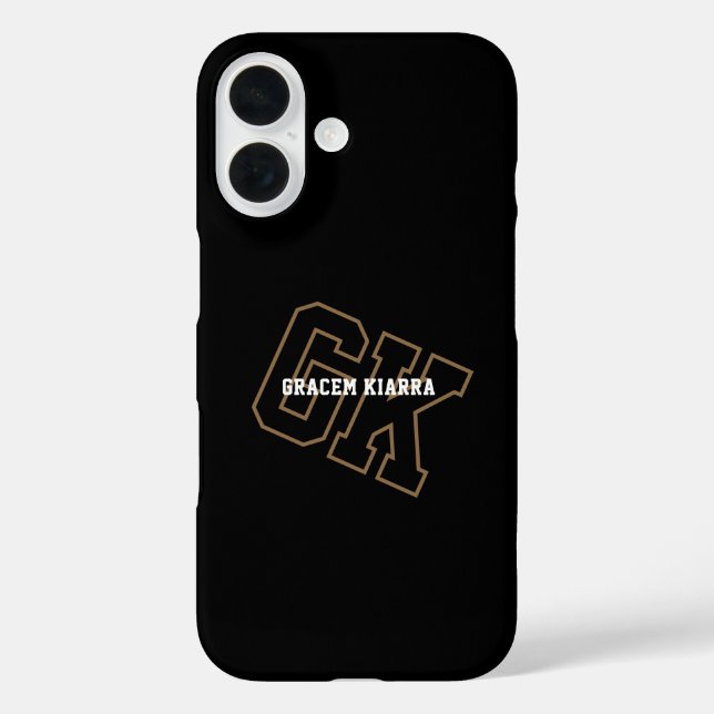 College-Schwarz-Gold-Varsity-Monogramm-Initialen Case-Mate iPhone Hülle (Rückseite)
