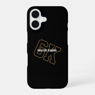 College-Schwarz-Gold-Varsity-Monogramm-Initialen iPhone 16 Hülle