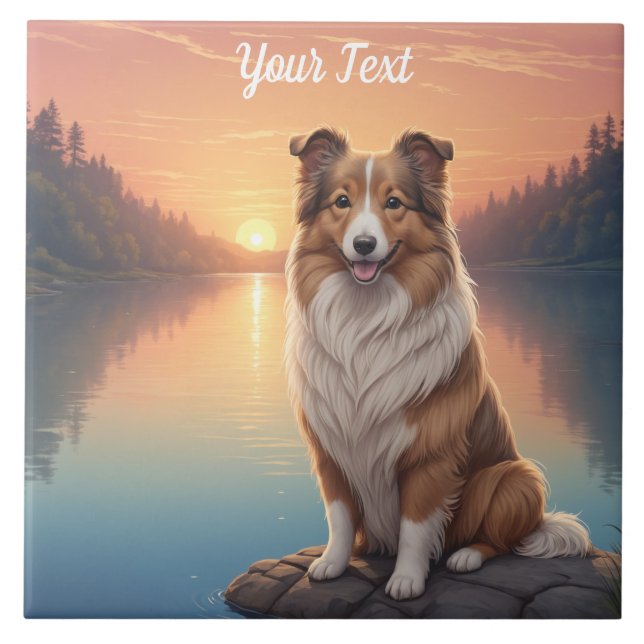 Collie am See Fliese (Vorderseite)