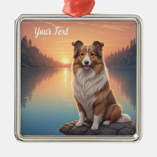 Collie am See Ornament Aus Metall (Vorne)