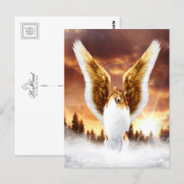 Collie Angel im Winter Sunset Postkarte