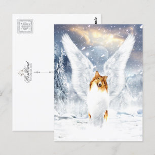 Collie Angel in der schneebedeckten Winterlandscha Postkarte