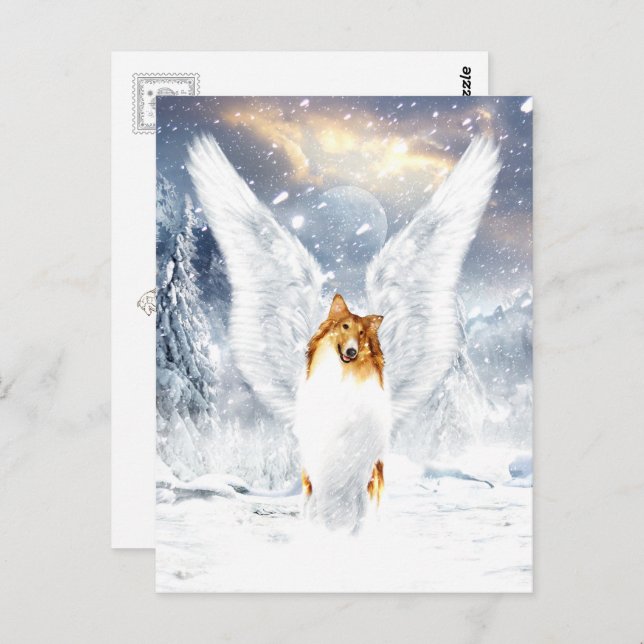 Collie Angel in der schneebedeckten Winterlandscha Postkarte (Vorne/Hinten)