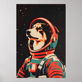 Collie Astronaut Poster, Collie Retro Print Poster