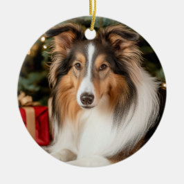 Collie Christmas Keramik Ornament