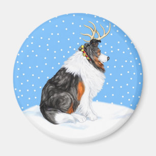Collie Christmas Reindeer Tri Magnet