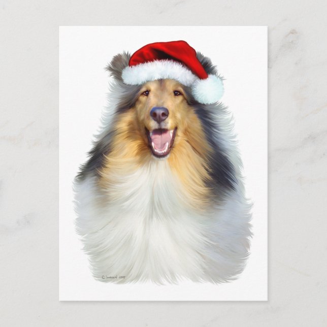 Collie Christmas Santa Feiertagspostkarte (Vorderseite)