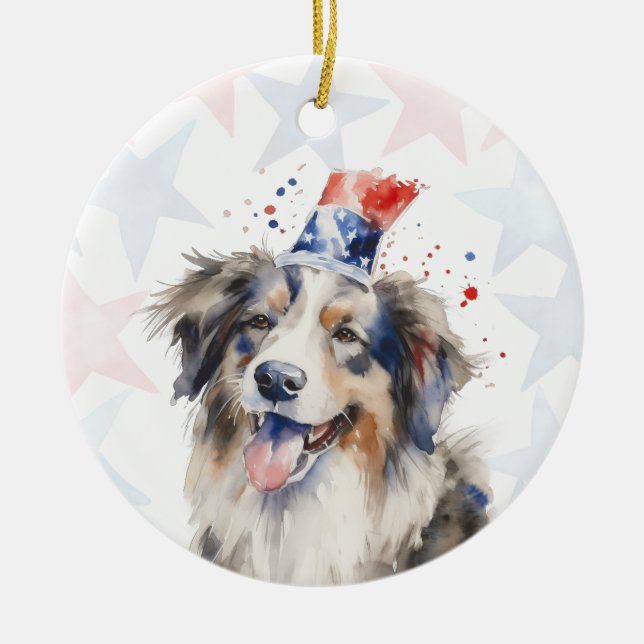 Collie Dog, 4th of july Personalized Keramik Ornament (Vorne)