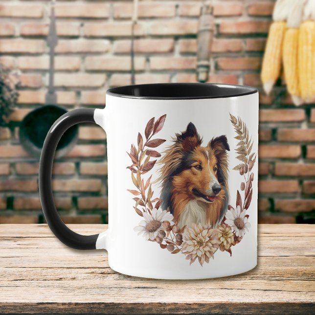 Collie Dog Autumn Wreath Tasse (Von Creator hochgeladen)