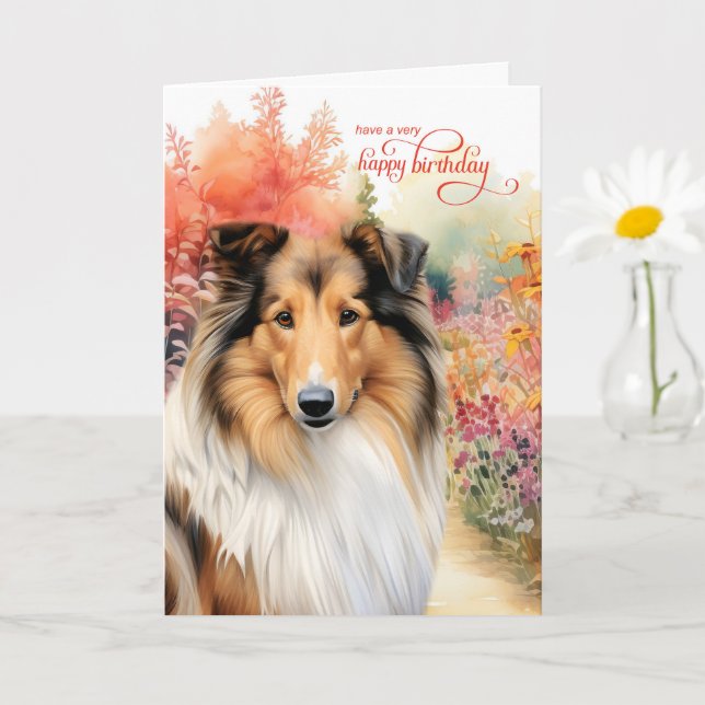 Collie Dog Birthday Wishes Flower Garden Karte (Kleine Pflanze)