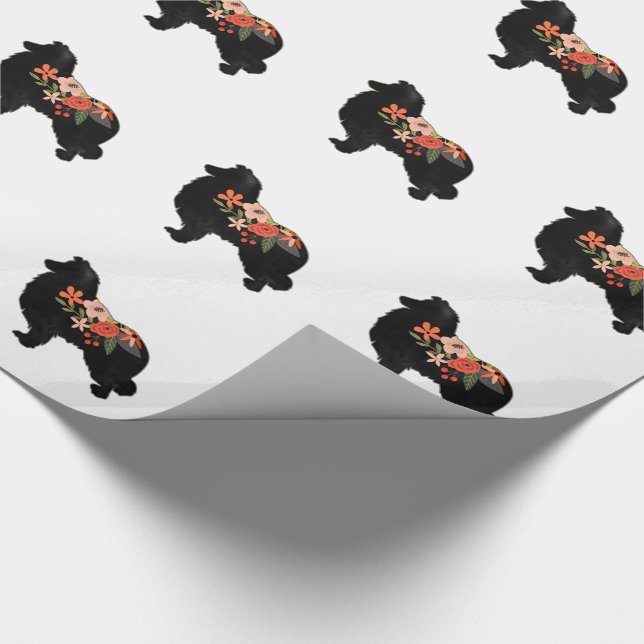 Collie Dog Breed Bohemisch Floral Silhouette Geschenkpapier (Ecke)
